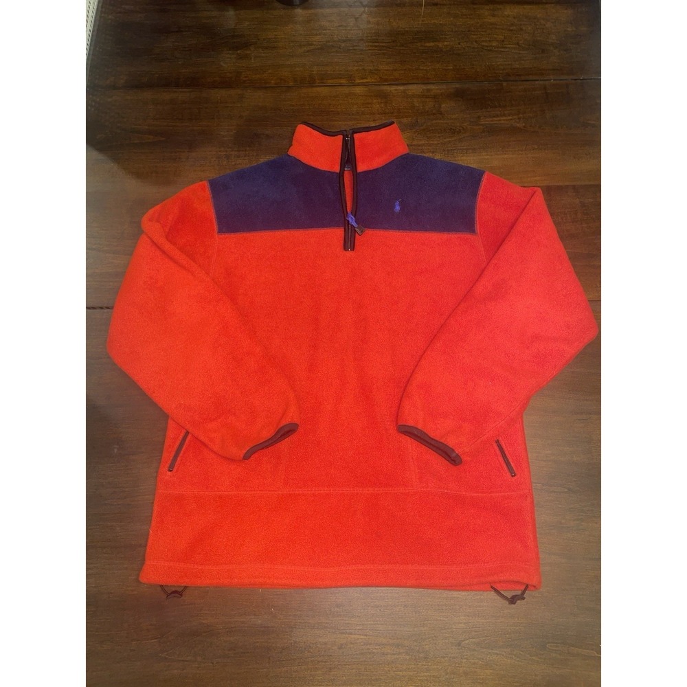 Vintage Polo Ralph Lauren Quarter-Zip Fleece Pullover Red/Navy Jacket - Large